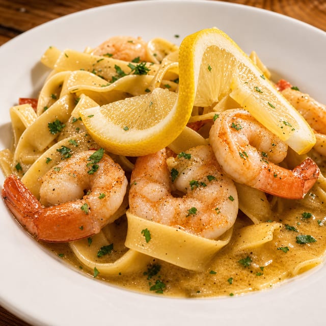 Fettucine with Shrimp Scampi Sauce.